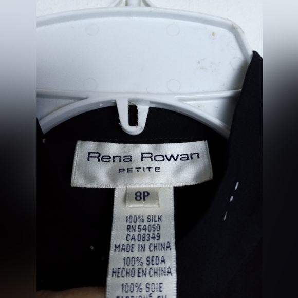 Rena Rowan Black w/White Detail Semi-Sheer 100% Silk Button Up Shirt size 8P - Picture 6 of 7